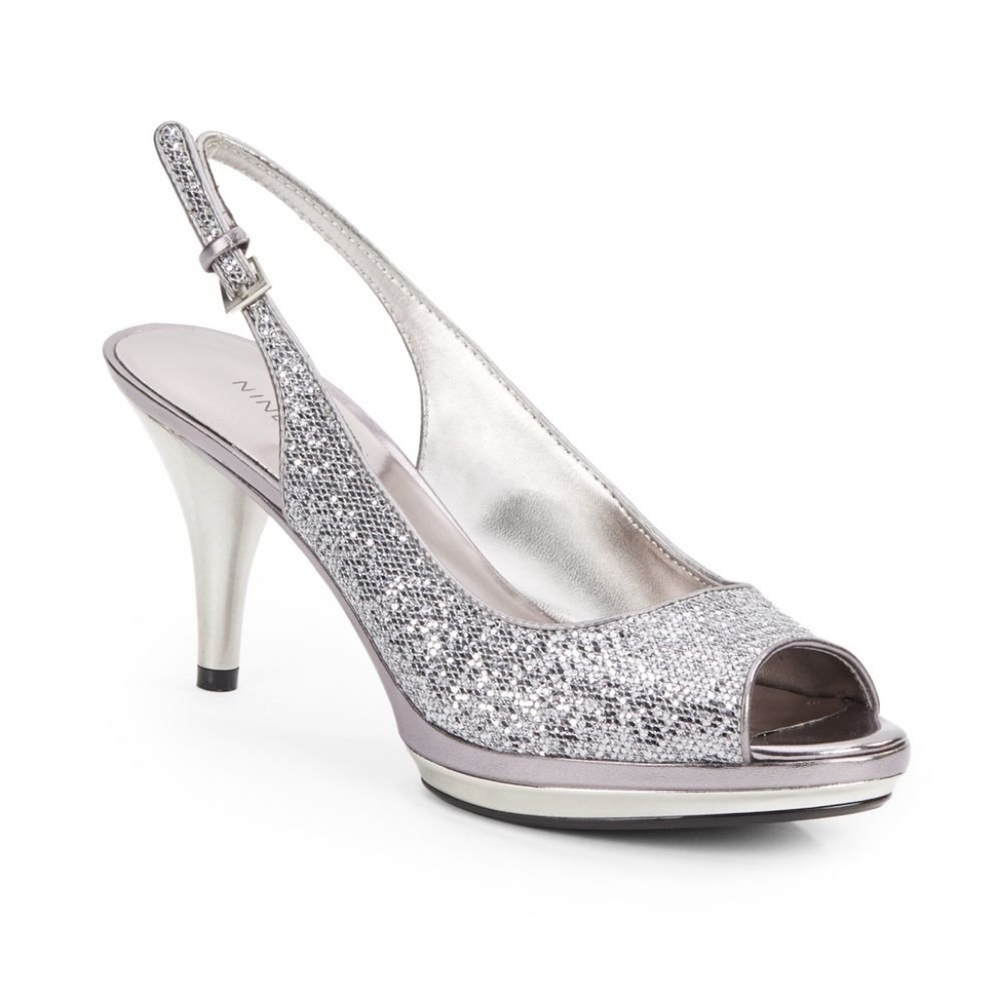 Nine West Metallic Sharina Glittery Peep-Toe Slingbacks size 10